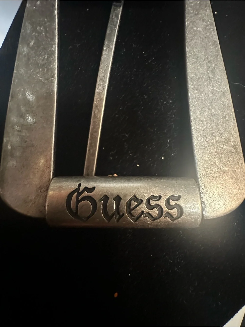Guess Black Studded Pearl Accent Leather Belt with Silver Buckle 45” long